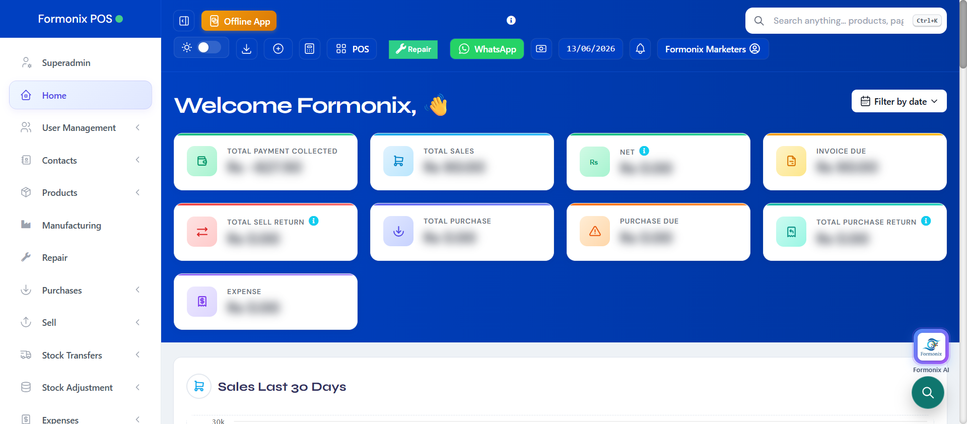 Formonix POS dashboard